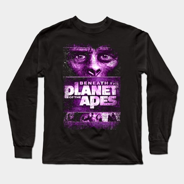 Subterranean Showdown Battle Beneath The Planet Of The Apes Long Sleeve T-Shirt by Skateboarding Flaming Skeleton